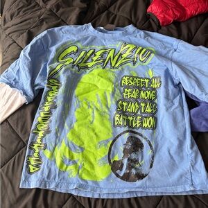 Graphic Long Sleeve Shirt in Blue and Neon Green